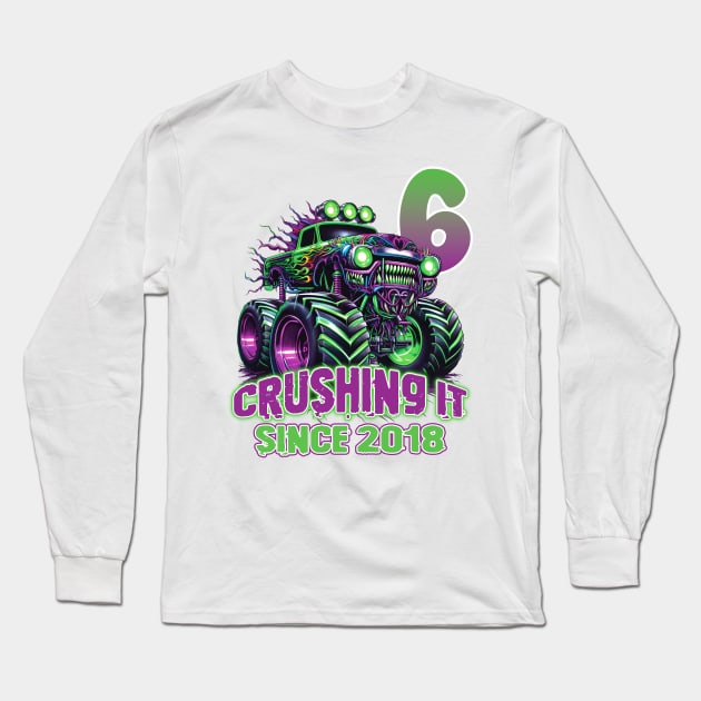 Monster Truck Birthday Tee 6th Birthday Boy Gift Awesome Since 2018 Tee Custom Monster Truck Tee copy Long Sleeve T-Shirt by ttao4164